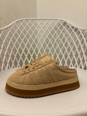 Adidas Tan Suede Platform Mule Slippers